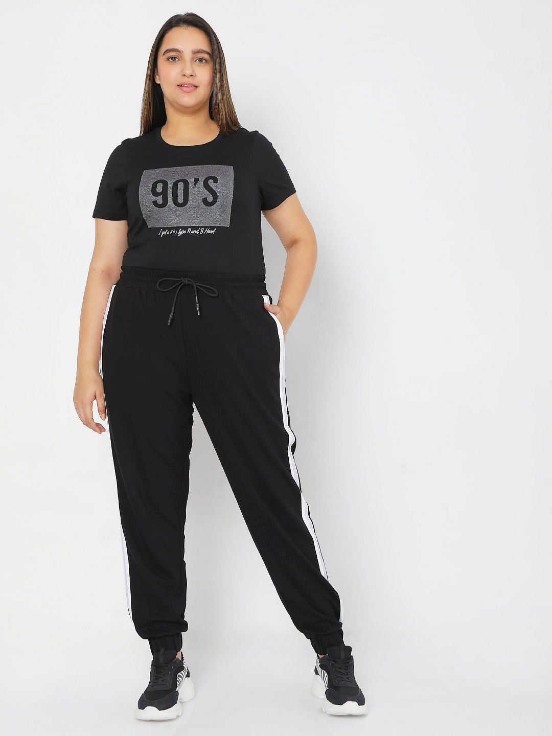Curve Black Colourblocked Jogger Sweatpants