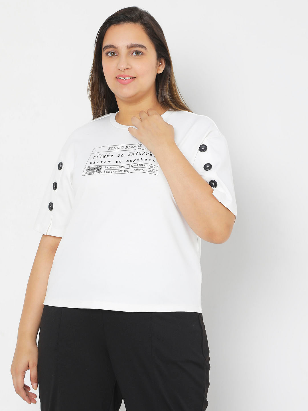 Curve White Typographic Print T-Shirt