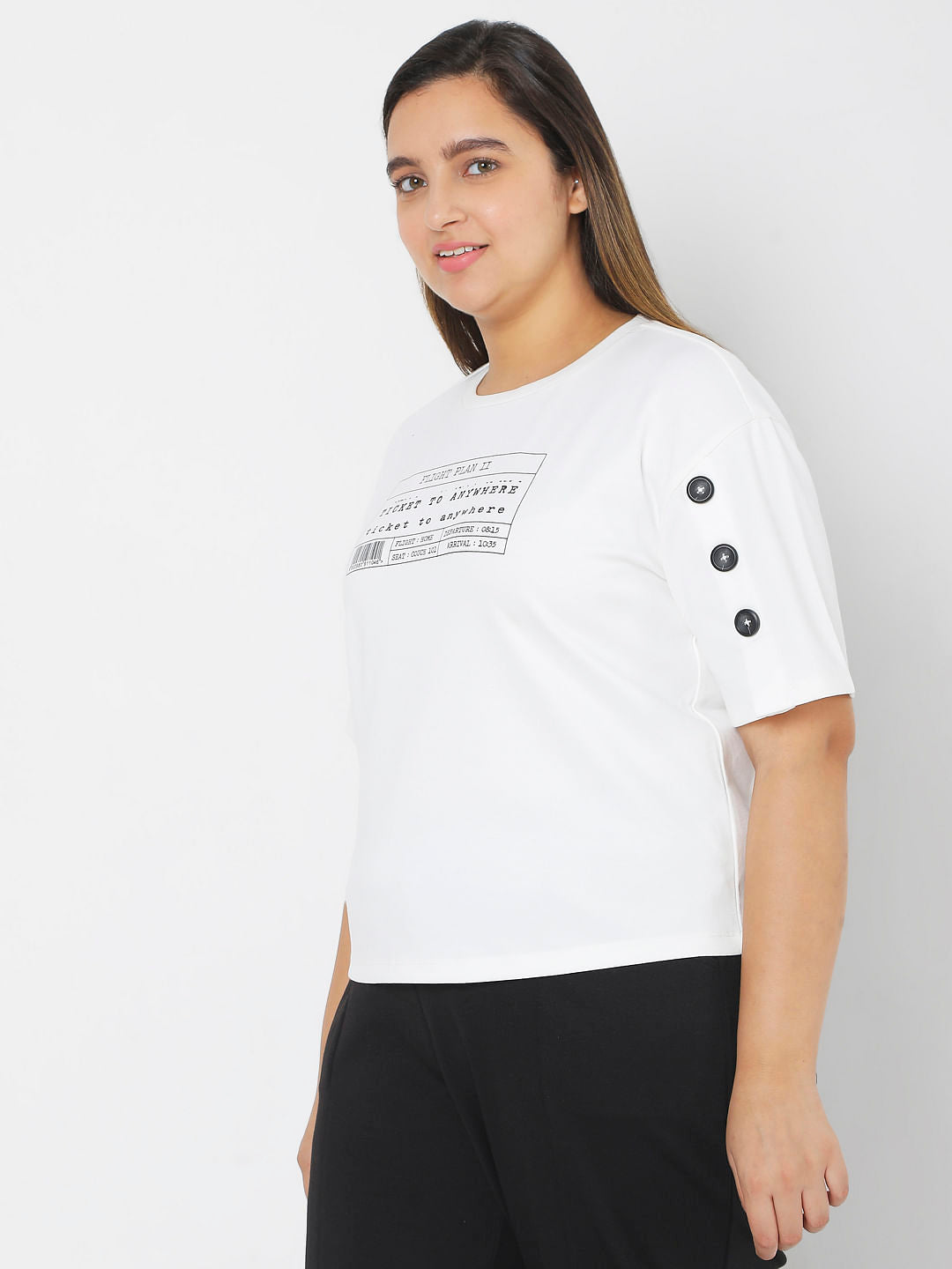 Curve White Typographic Print T-Shirt