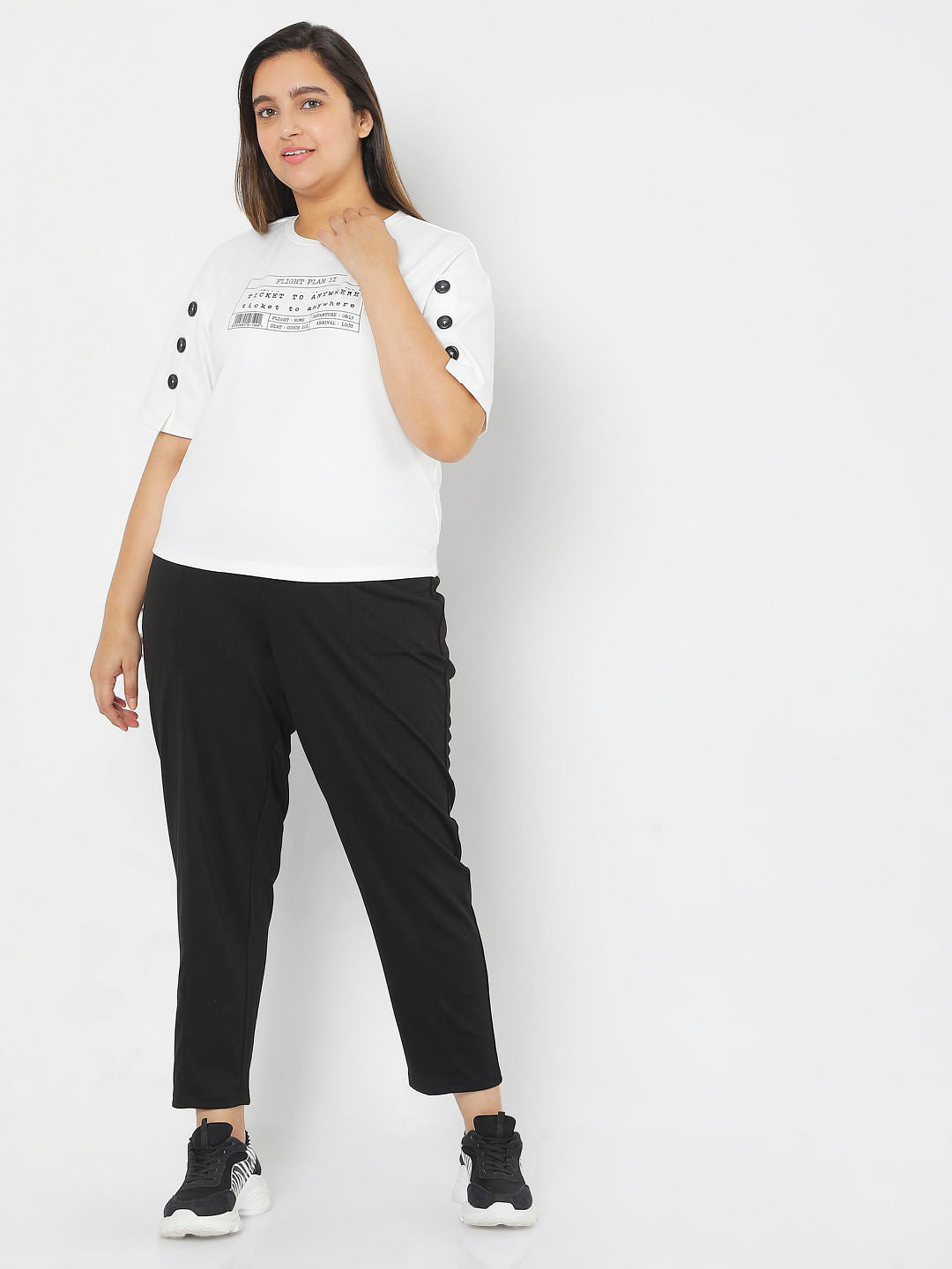 Curve White Typographic Print T-Shirt