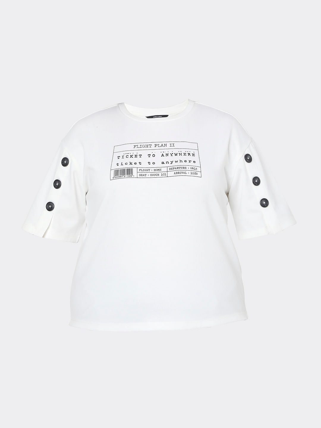 Curve White Typographic Print T-Shirt