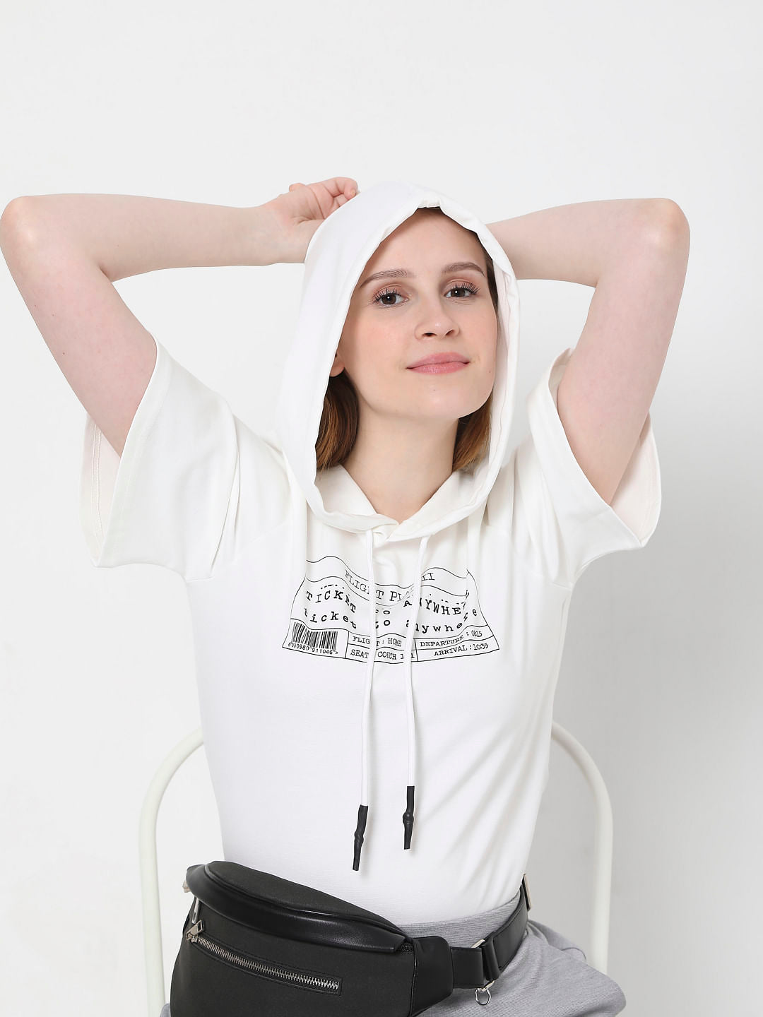 White Graphic Print Hooded Sweatshirt