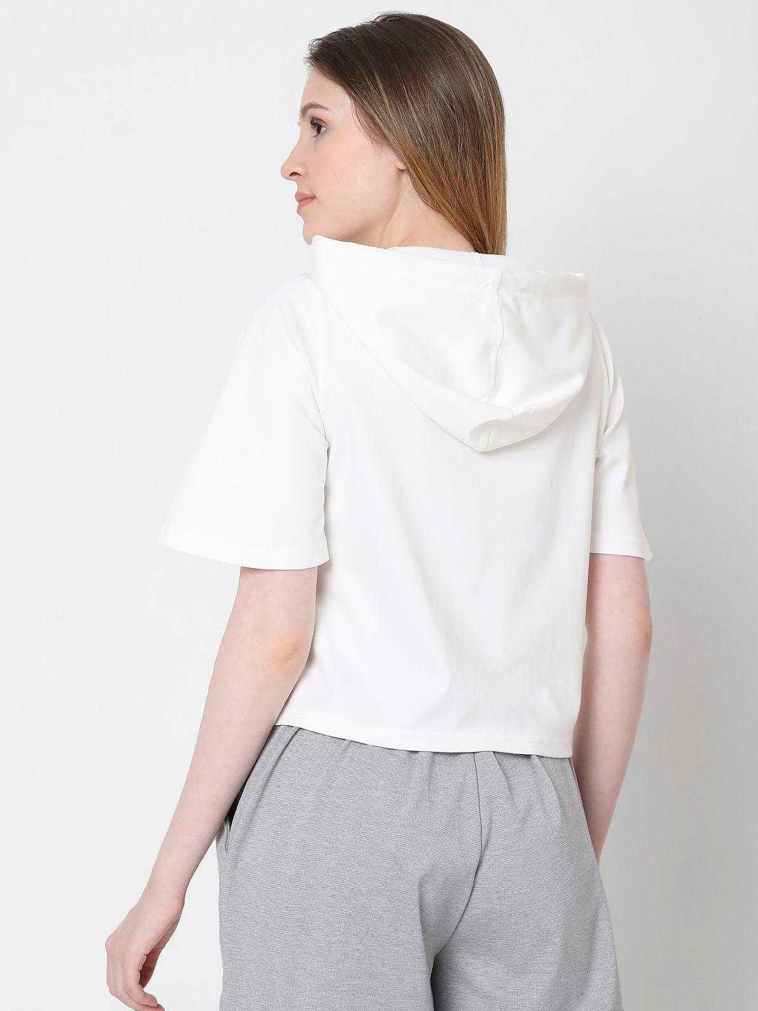 White Graphic Print Hooded Sweatshirt