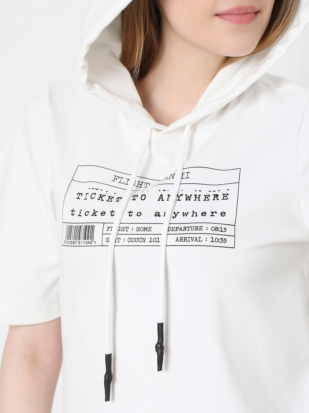White Graphic Print Hooded Sweatshirt
