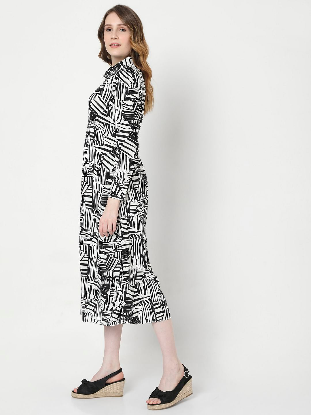 Black&White Abstract Print Midi Dress