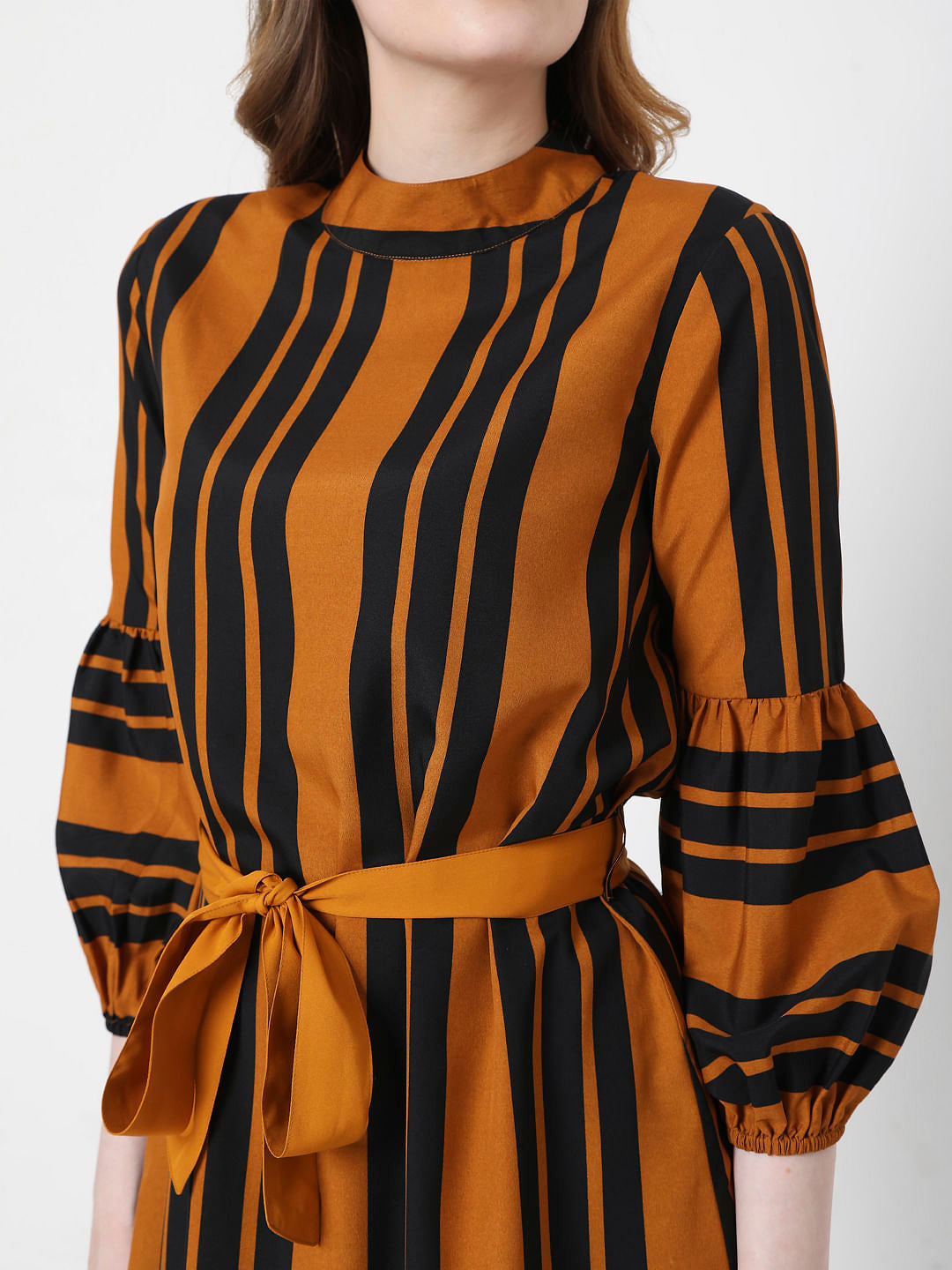 Mustard Striped Fit & Flare Dress