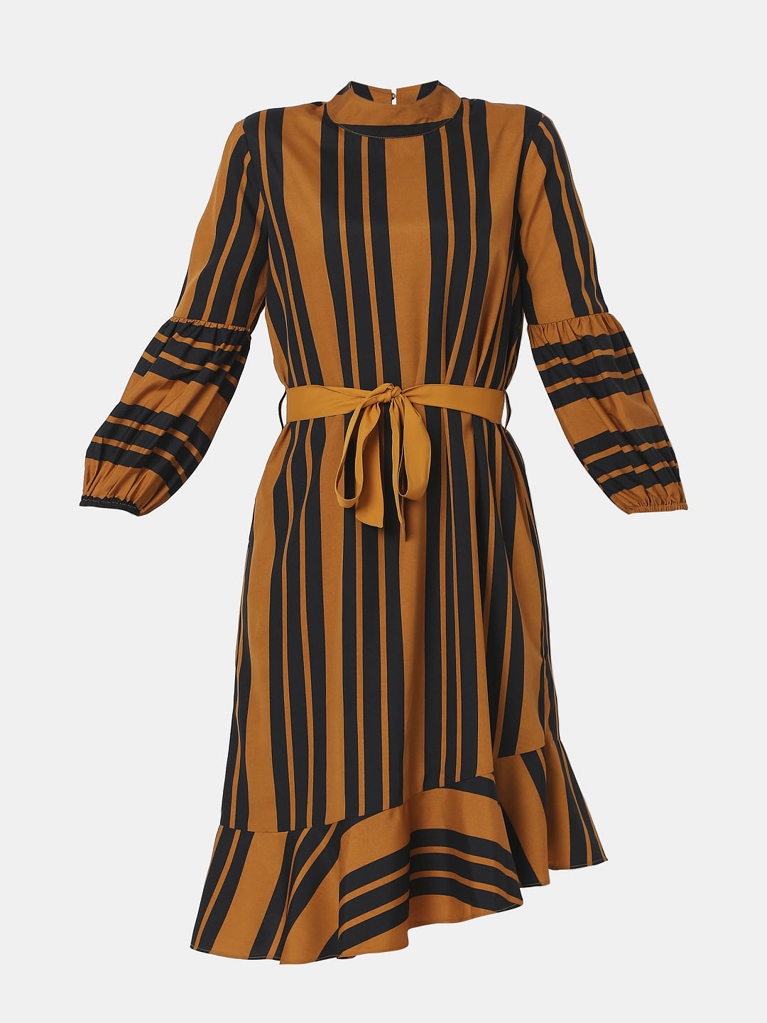 Mustard Striped Fit & Flare Dress