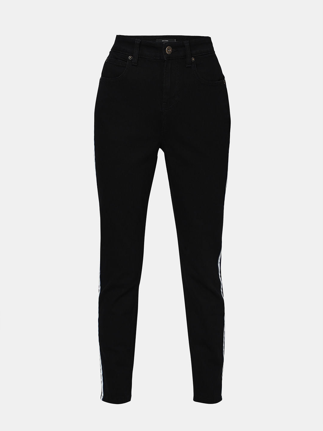 Black High Rise Tape Detail Wendy Skinny Fit Jeans