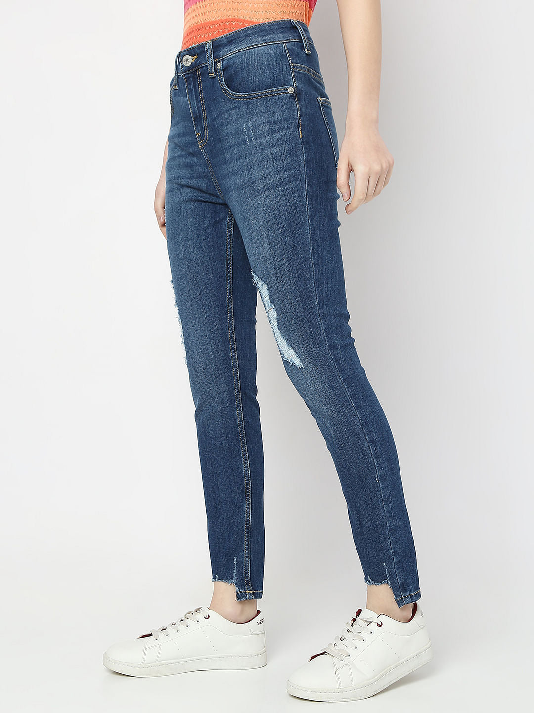 Blue High Rise Distressed Wendy Skinny Jeans