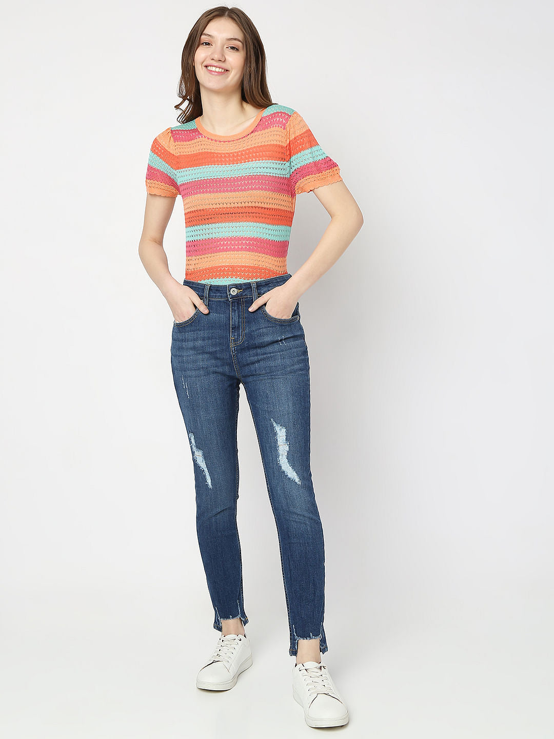 Blue High Rise Distressed Wendy Skinny Jeans