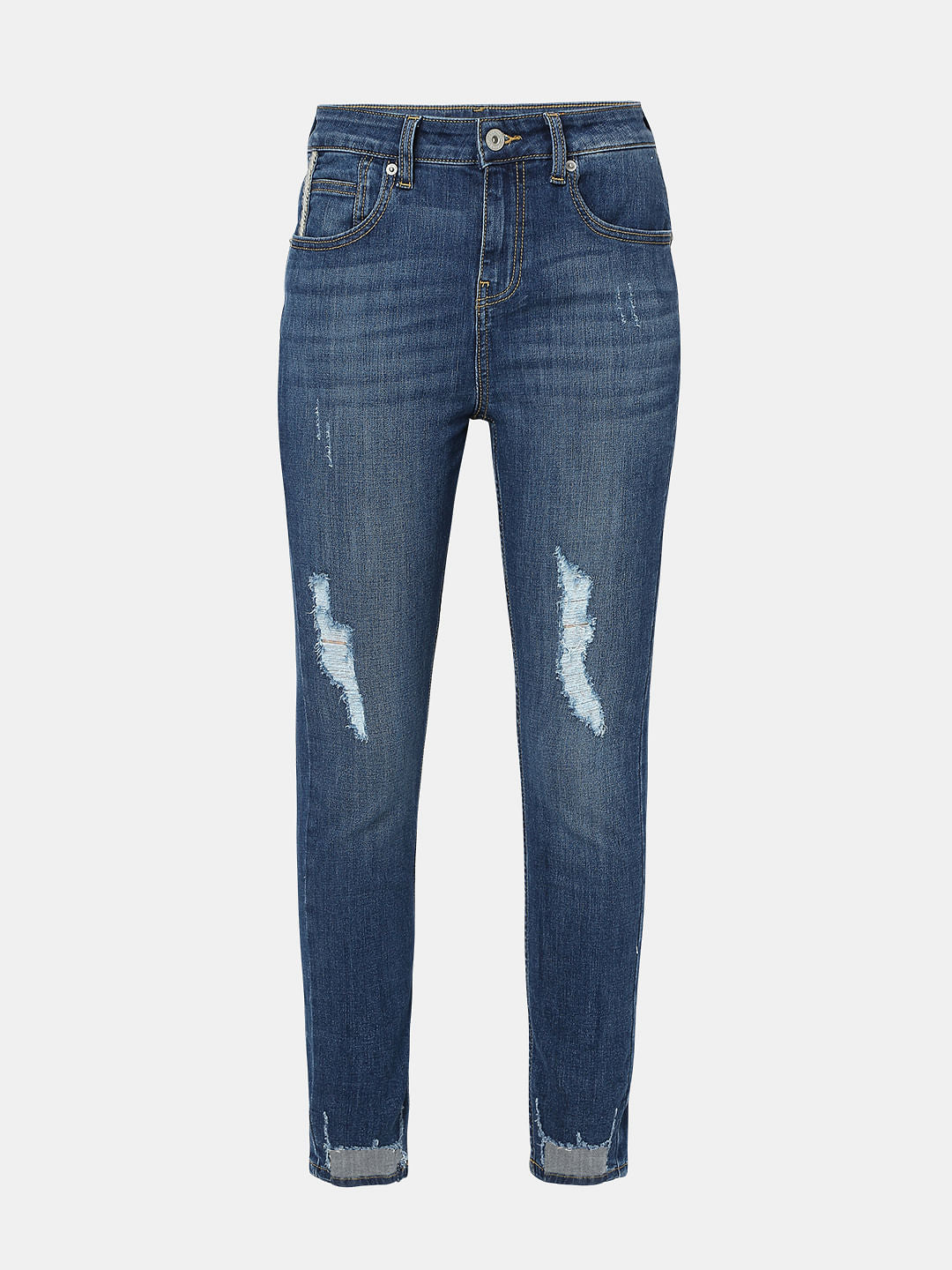 Blue High Rise Distressed Wendy Skinny Jeans