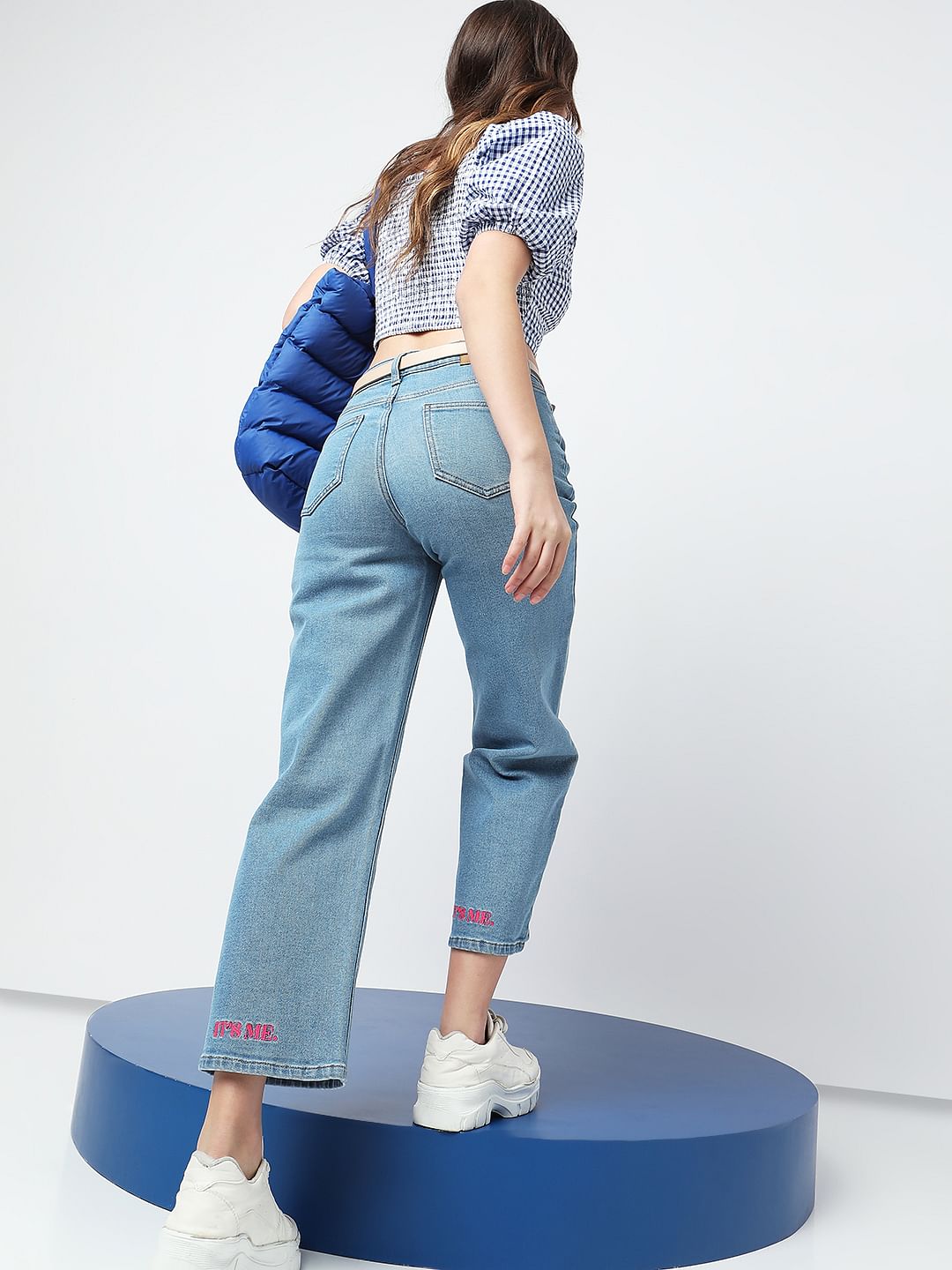 Blue High Rise Wide Leg Jeans