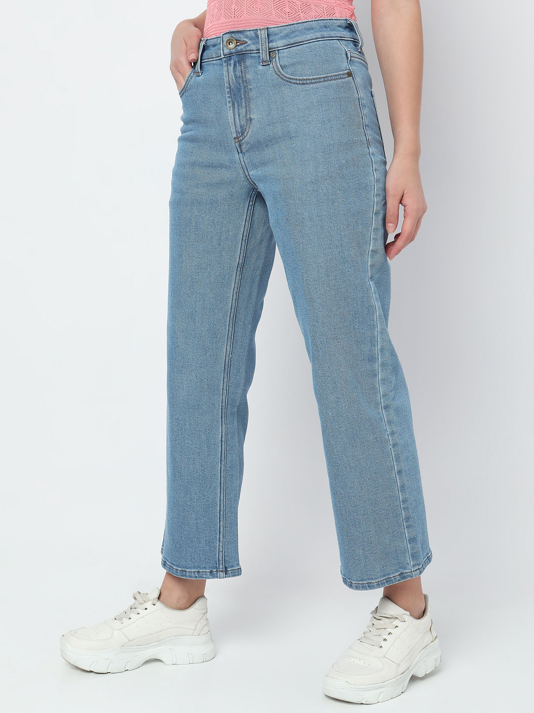 Blue High Rise Wide Leg Jeans
