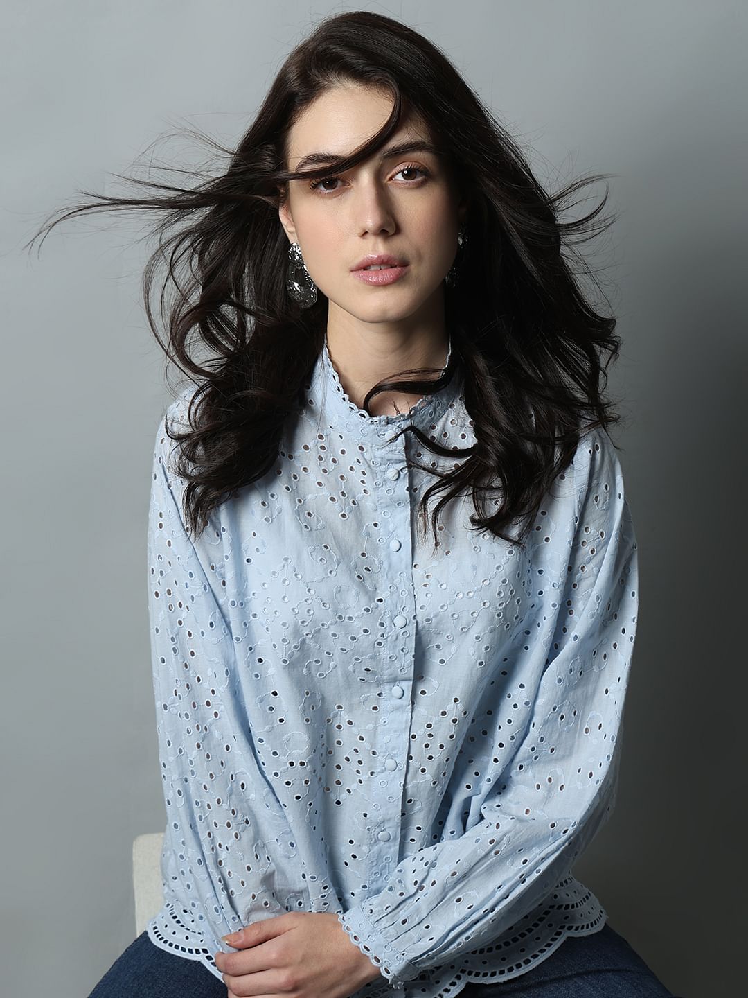 Light Blue Schiffli Shirt
