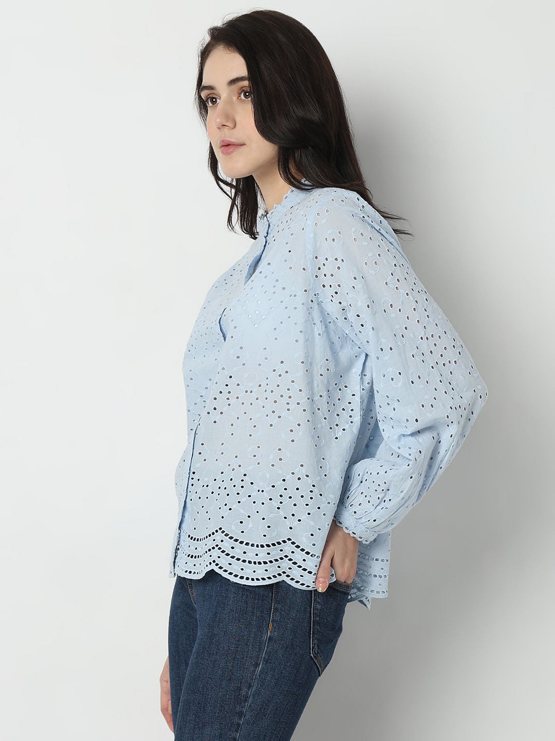 Light Blue Schiffli Shirt