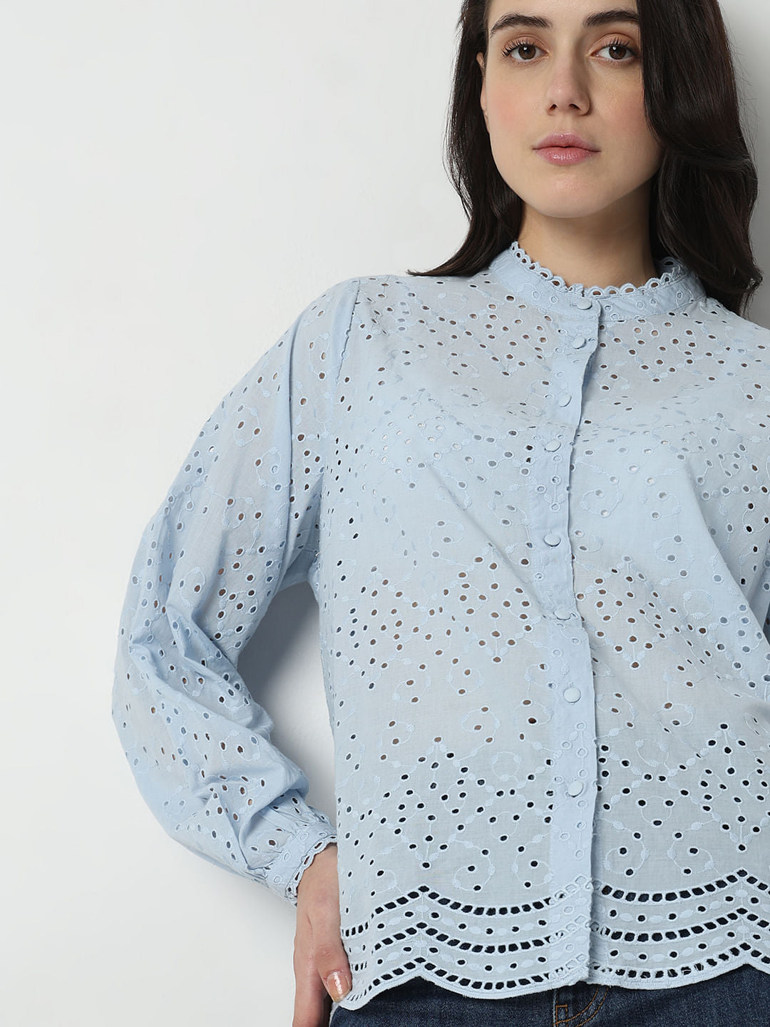 Light Blue Schiffli Shirt