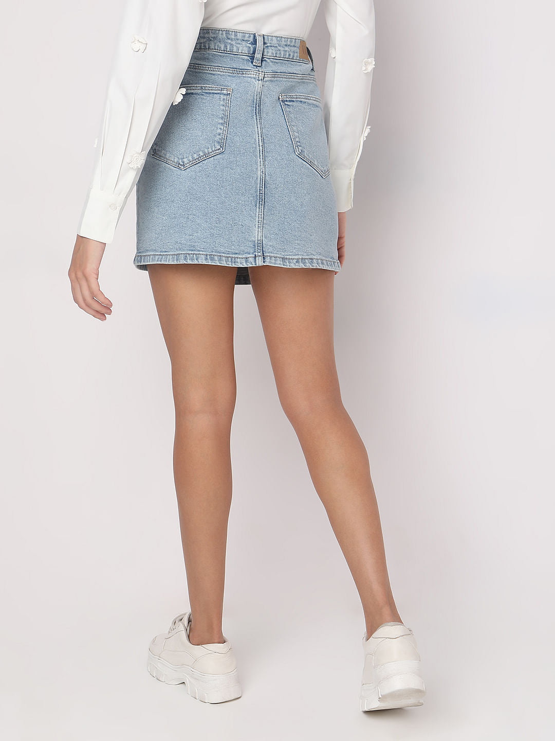 Light Blue Mid Rise Denim Skirt