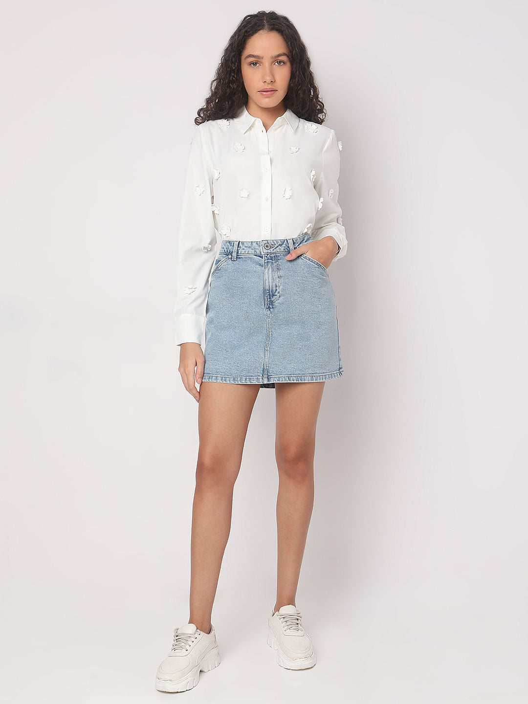 Light Blue Mid Rise Denim Skirt