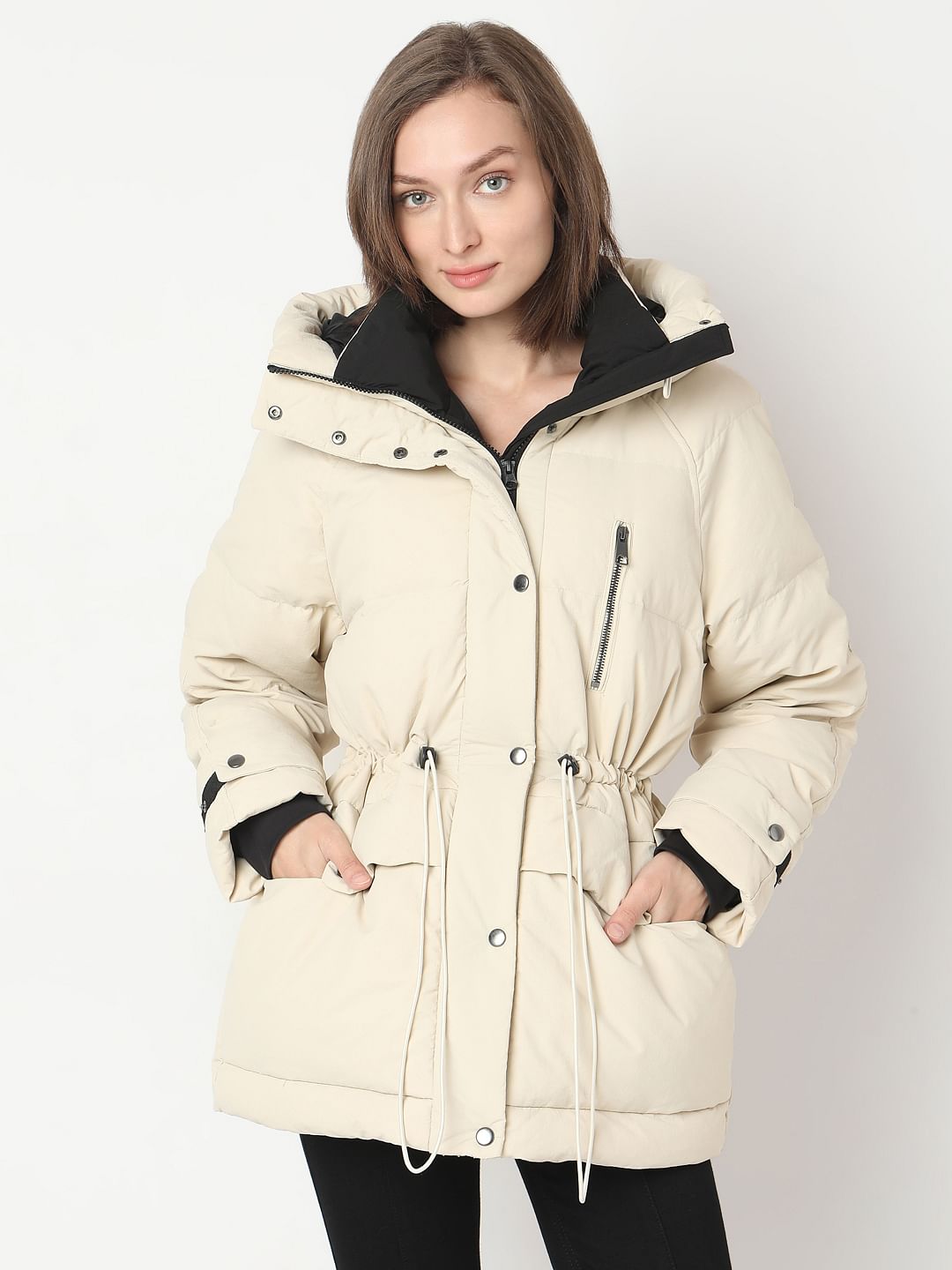 Beige Hooded Parka Jacket