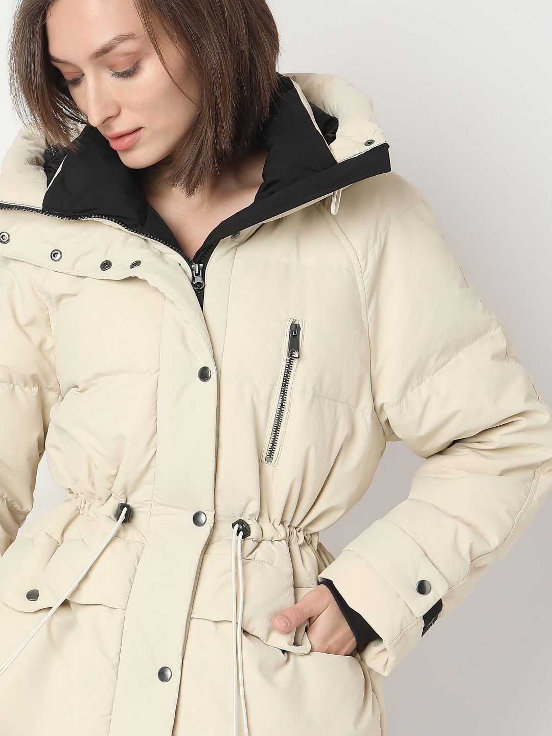Beige Hooded Parka Jacket