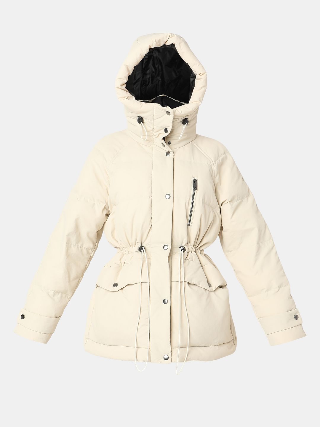 Beige Hooded Parka Jacket
