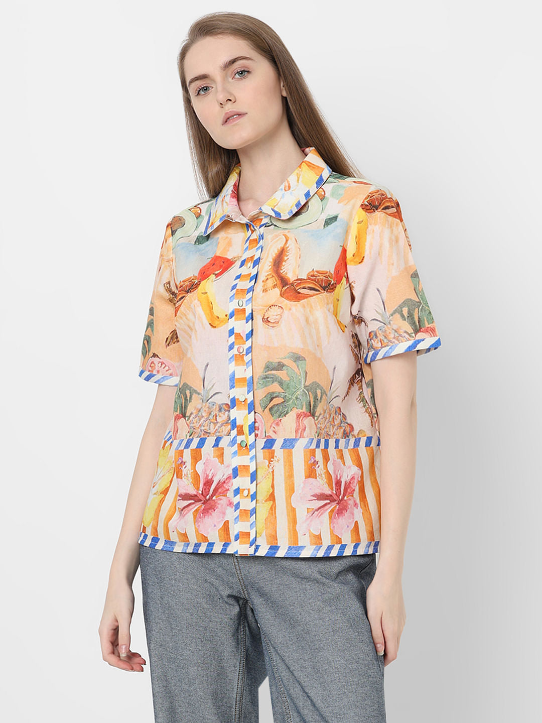 Yellow Tropical Print Shirt