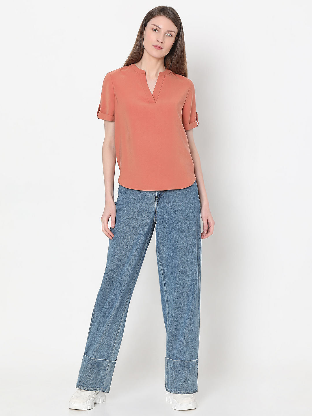 Peach V-Neck Top