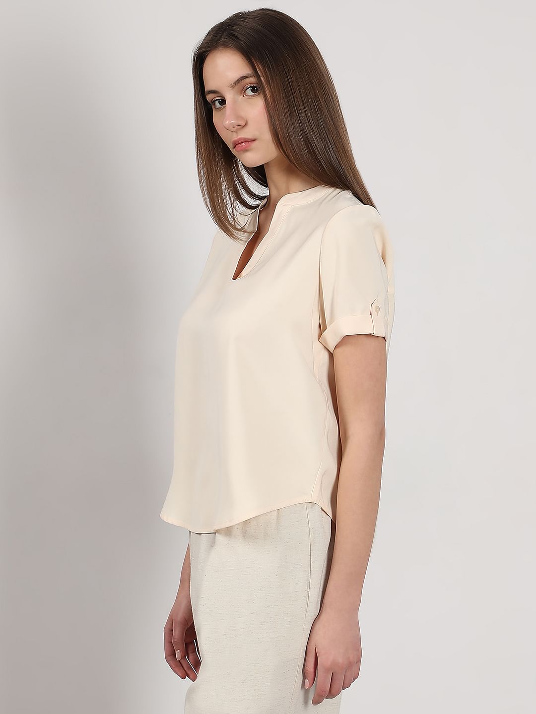 Beige V-Neck Top