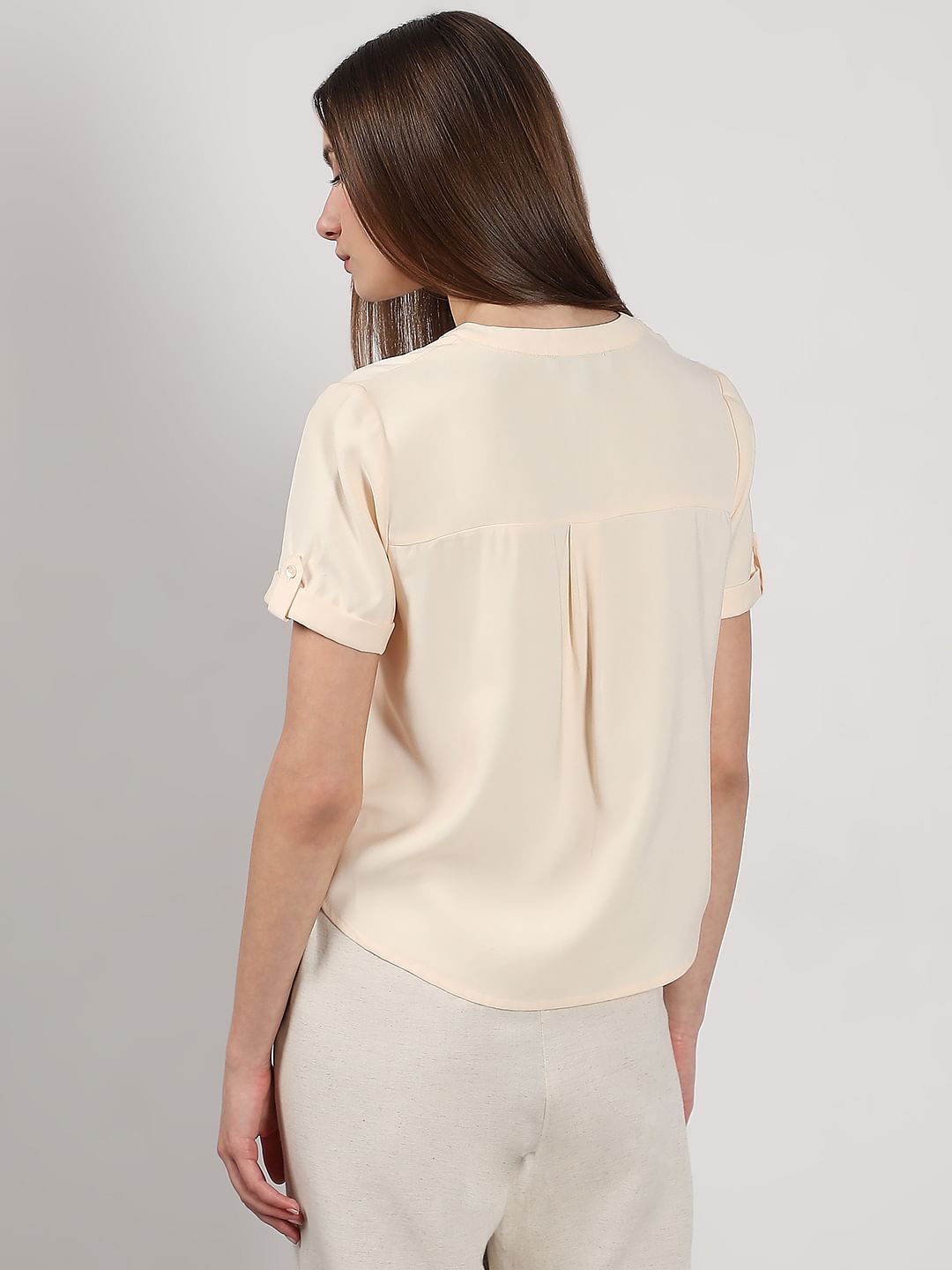 Beige V-Neck Top
