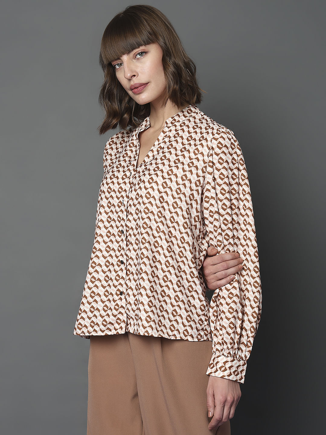 Brown Geometric Print Top
