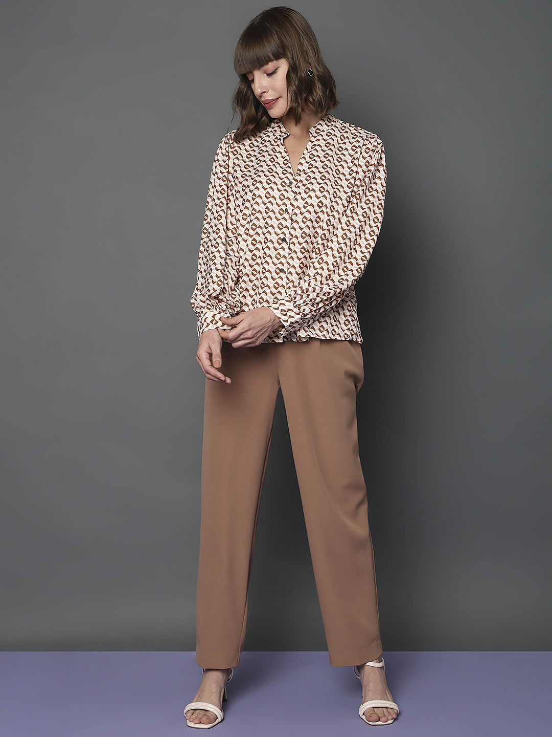 Brown Geometric Print Top