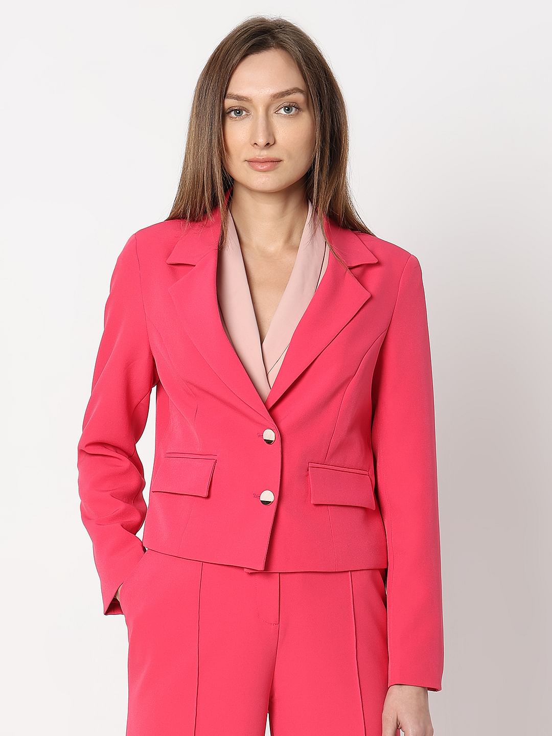 Pink Cropped Co-Ord Set Blazer