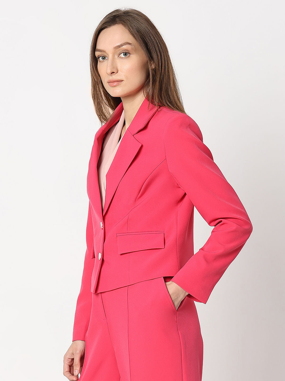 Pink Cropped Co-Ord Set Blazer