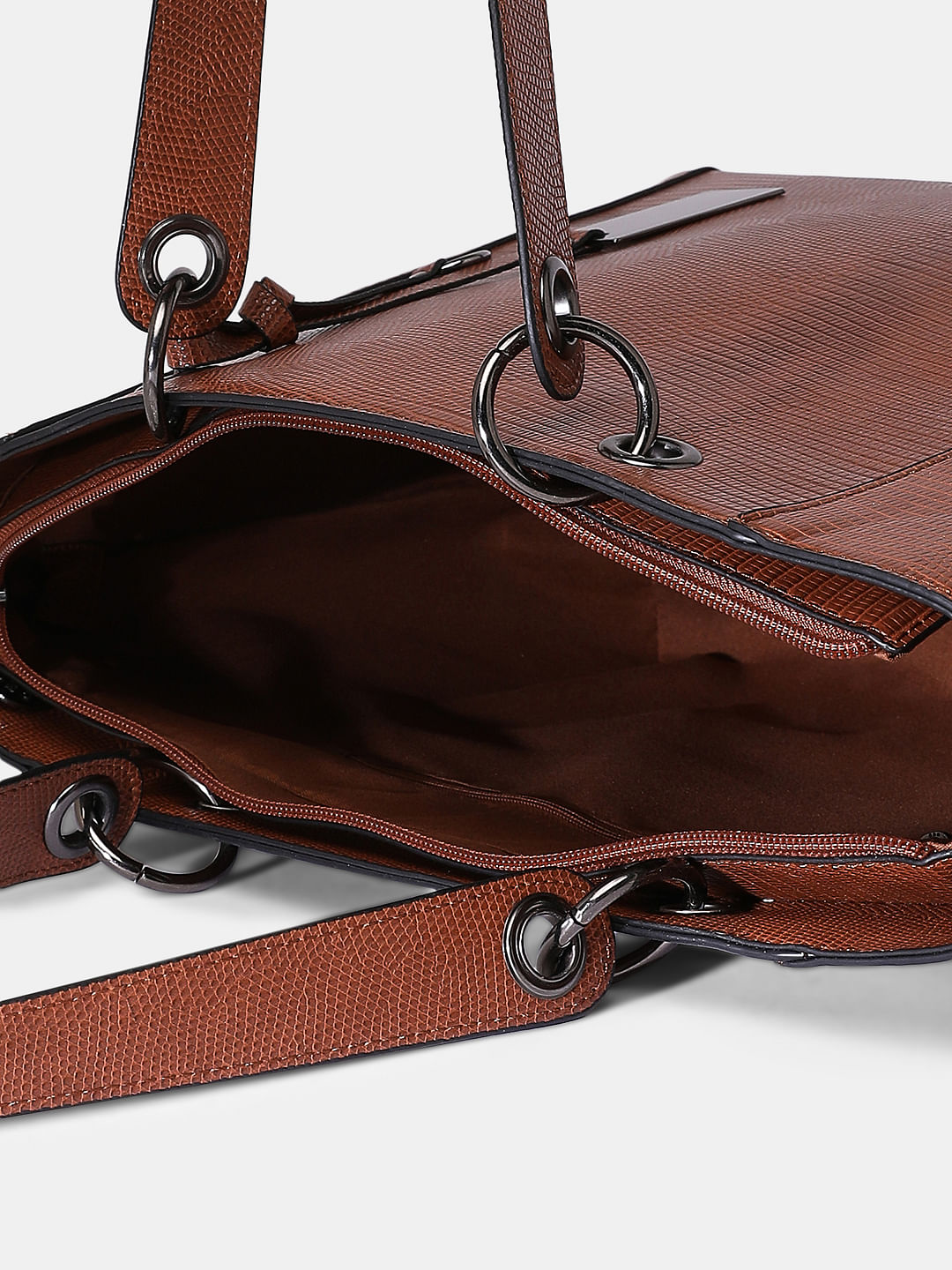 Brown Textured Handbag