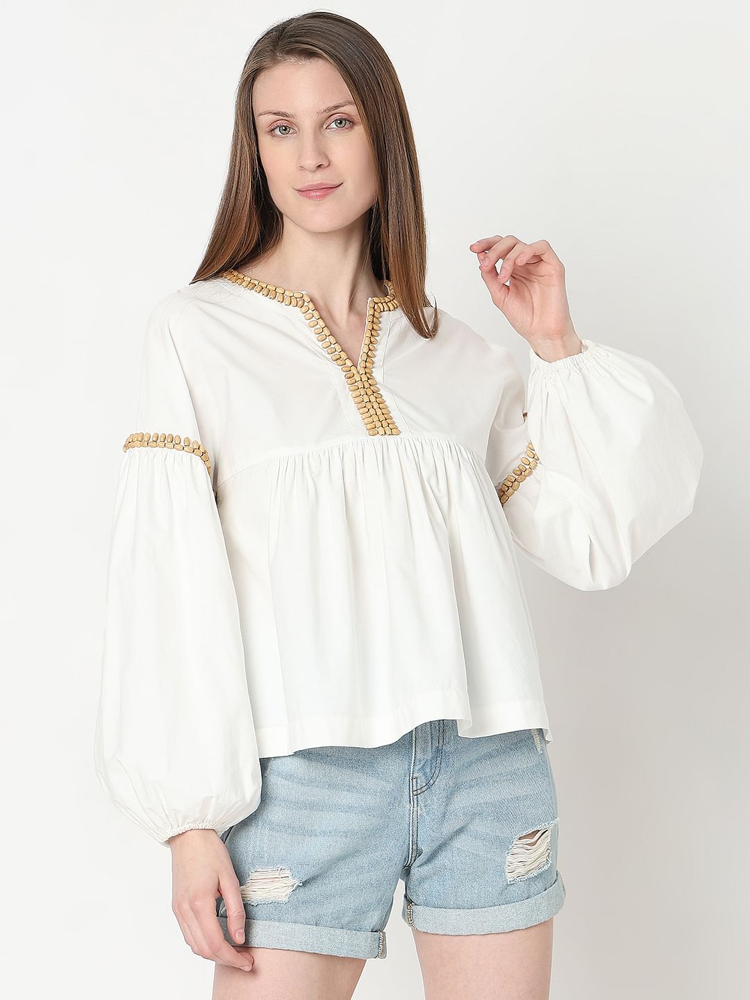 White Beaded Flared Top
