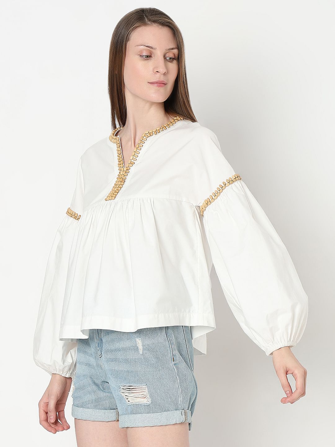 White Beaded Flared Top