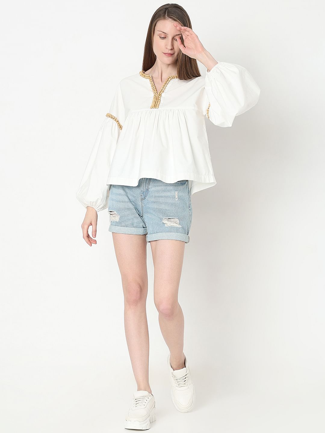 White Beaded Flared Top