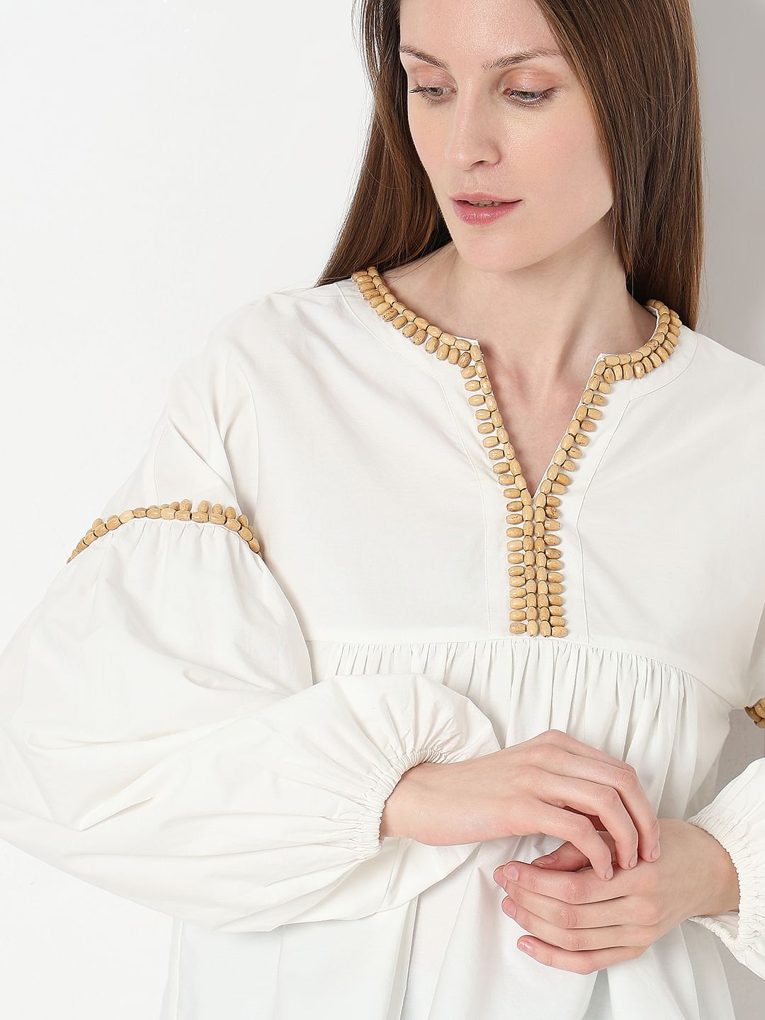 White Beaded Flared Top