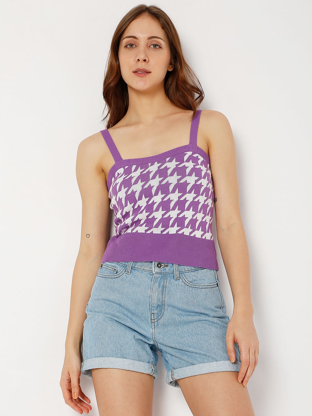 Purple Jacquard Strappy Top