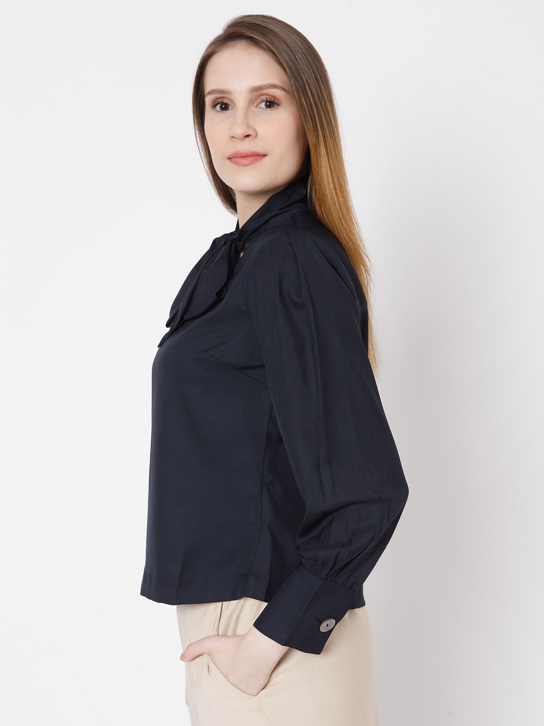 Blue Tie-Up Neck Top