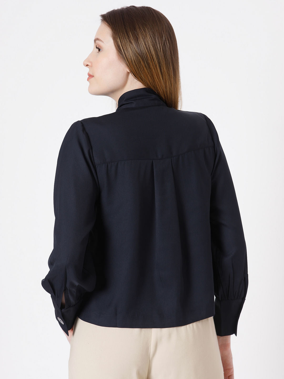 Blue Tie-Up Neck Top