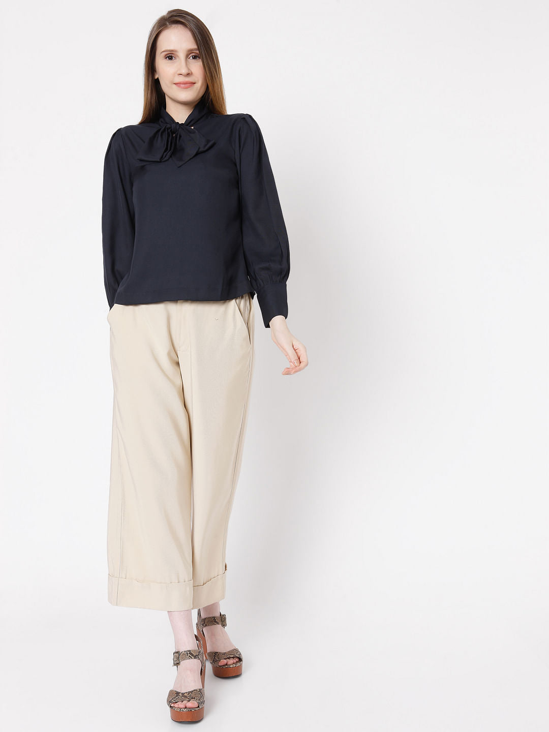 Blue Tie-Up Neck Top
