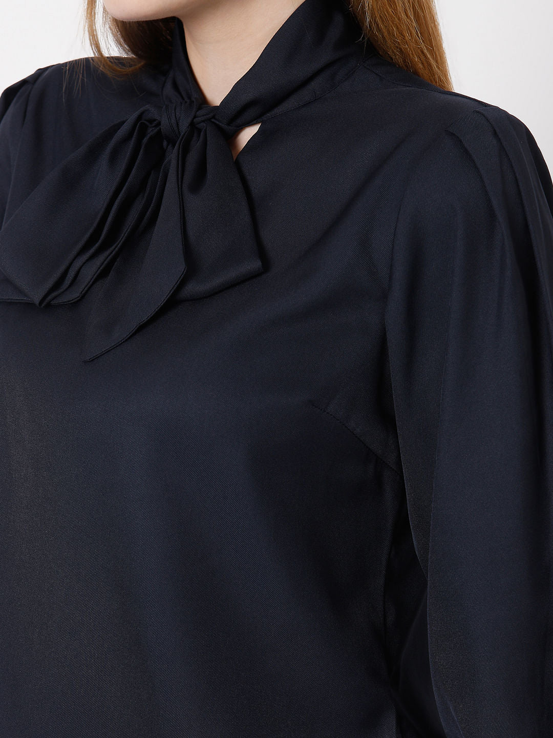 Blue Tie-Up Neck Top