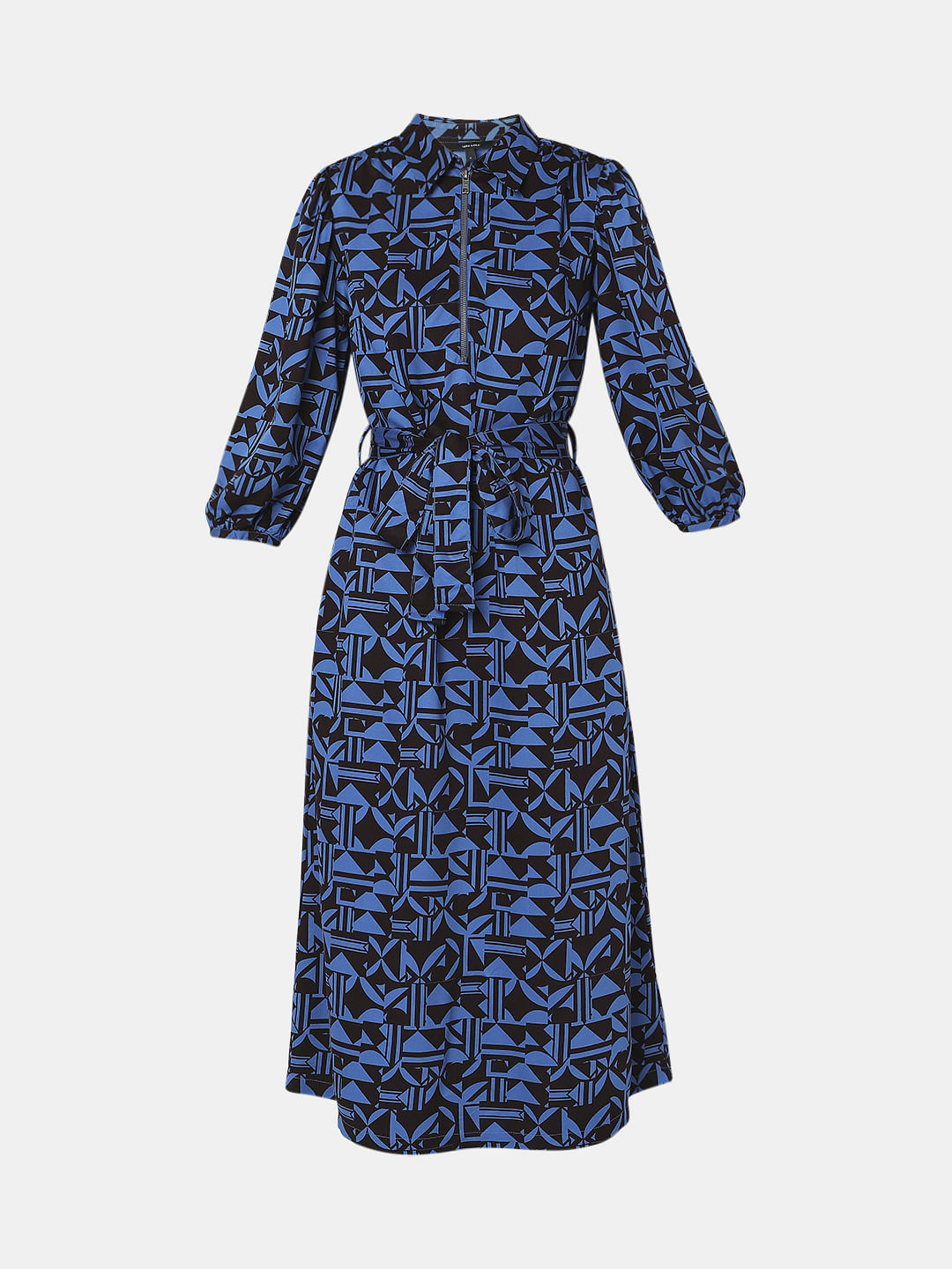 Blue Abstract Print Midi Dress