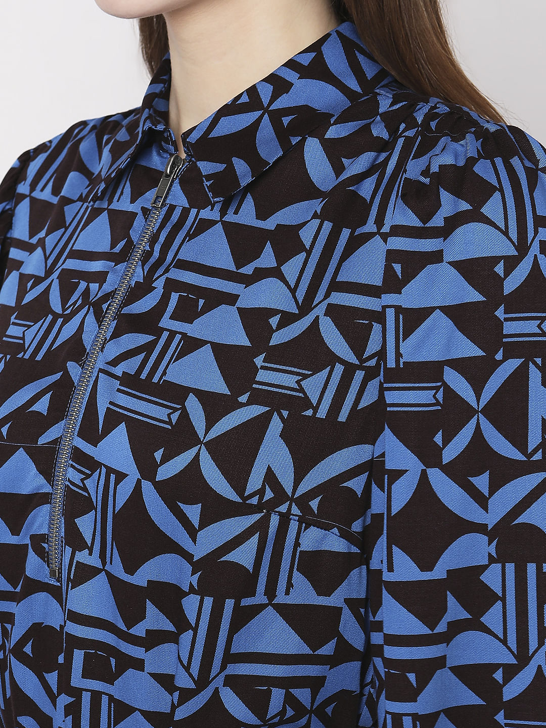 Blue Abstract Print Midi Dress