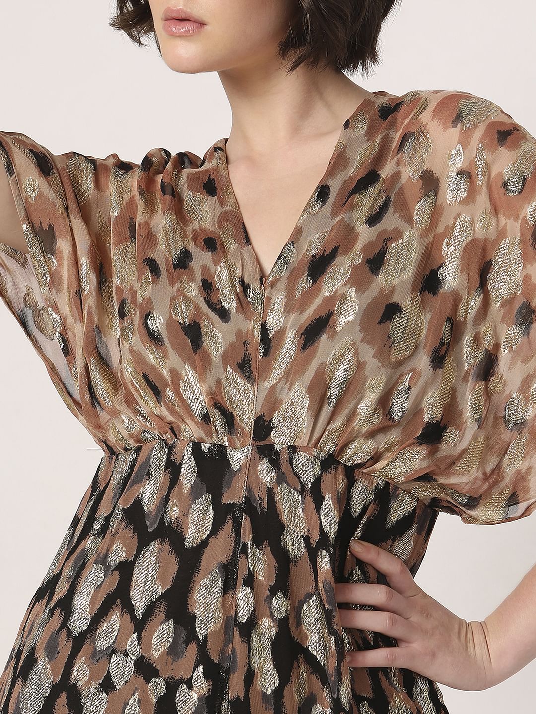 Black & Brown Printed Georgette Jumpsuit