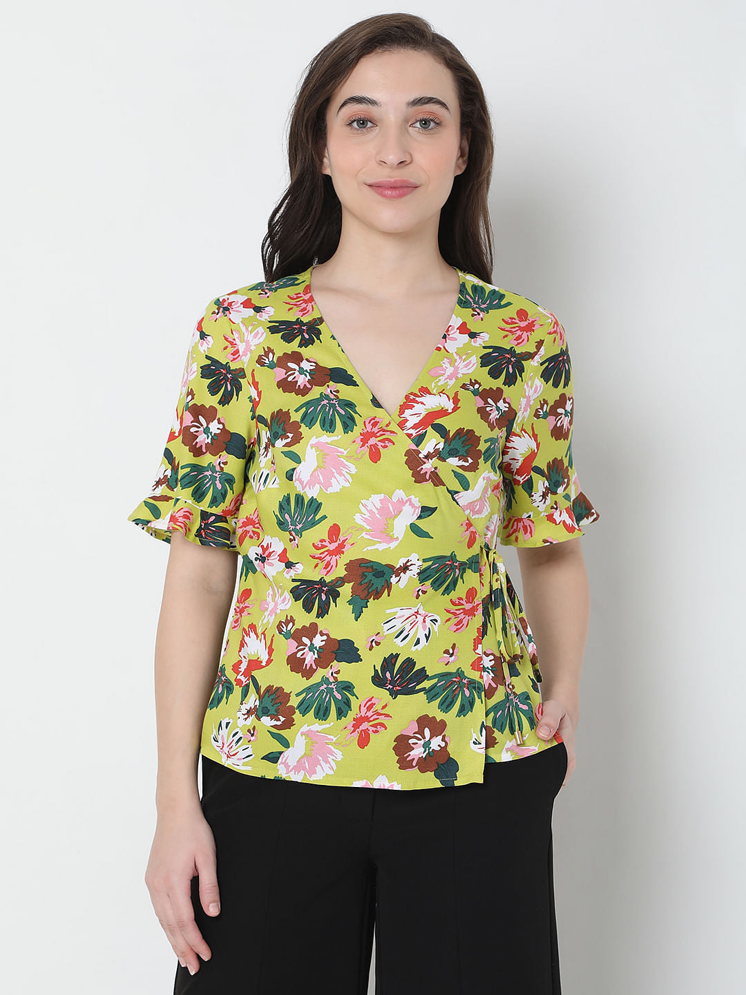 Green Floral Print Top