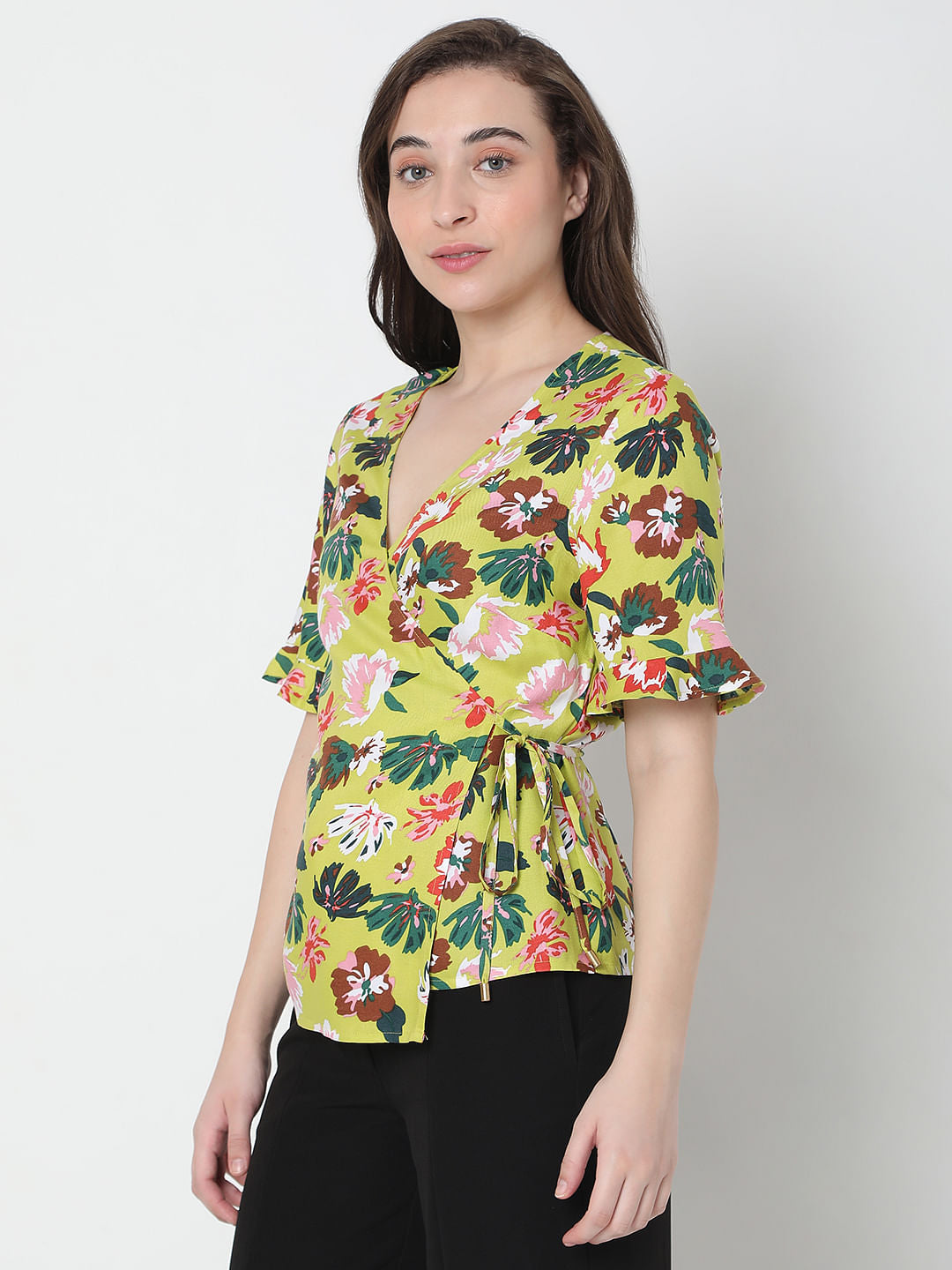 Green Floral Print Top