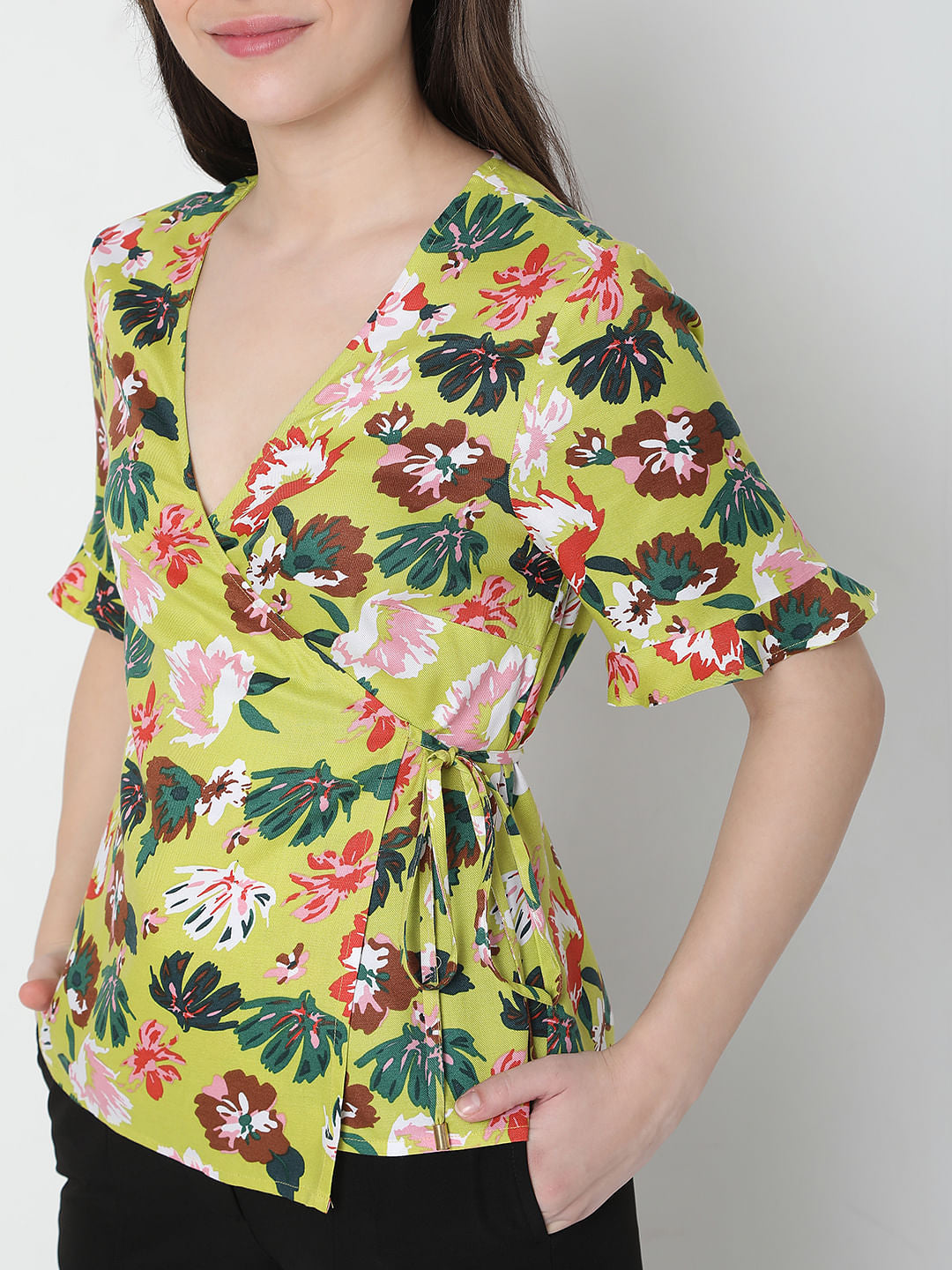 Green Floral Print Top