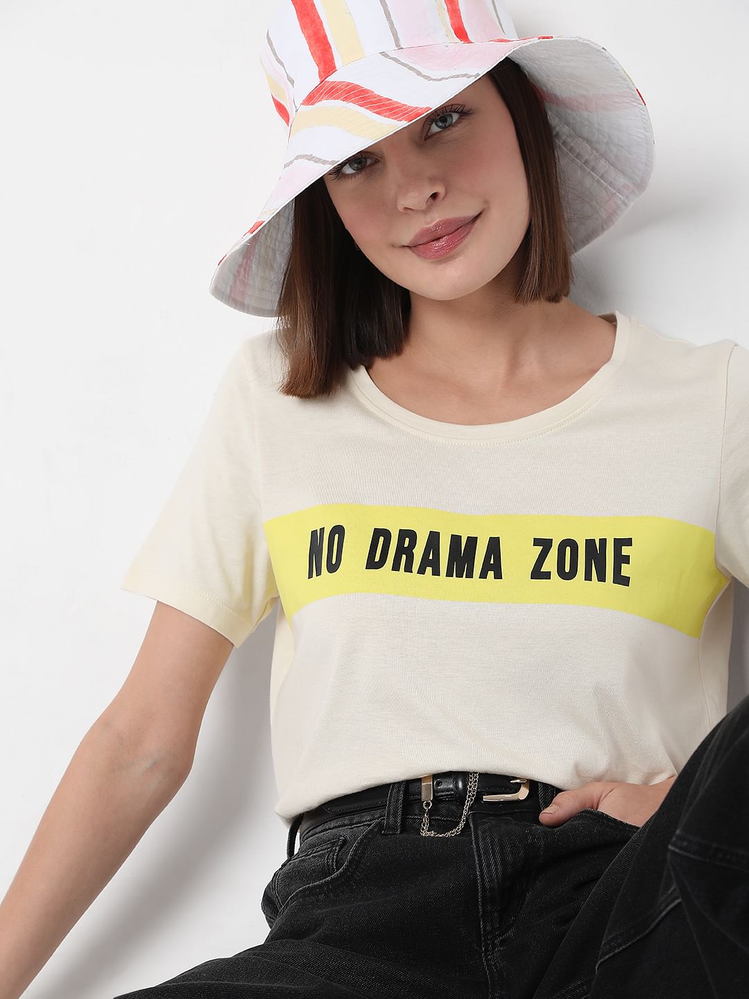 Beige Slogan Print T-Shirt